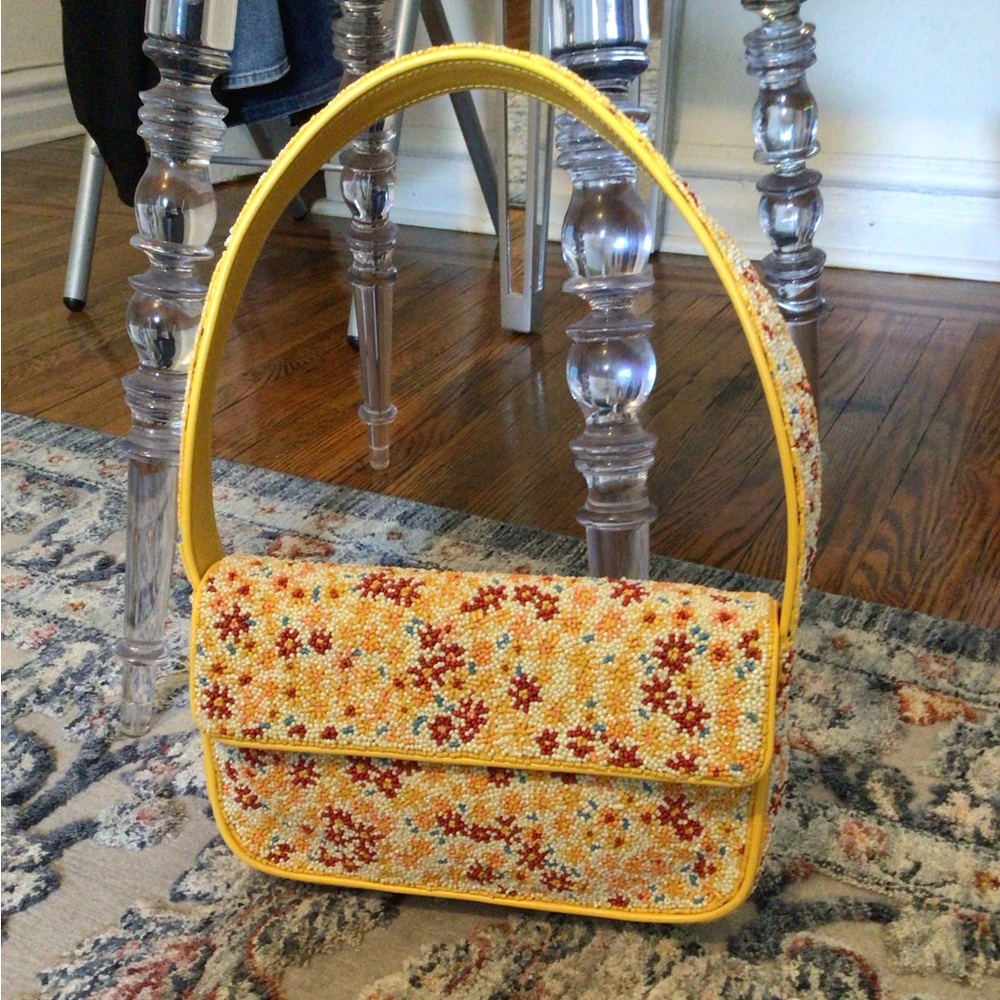 STAUD Beaded Yellow Floral Shoulder Bag